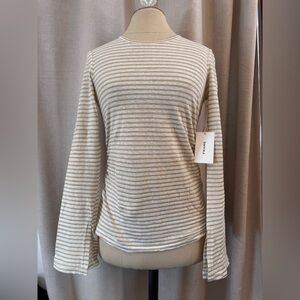 Frame Linen Metallic Blend Stripe Tee Women's Size XS ivoryGold Stripe Shirt NWT